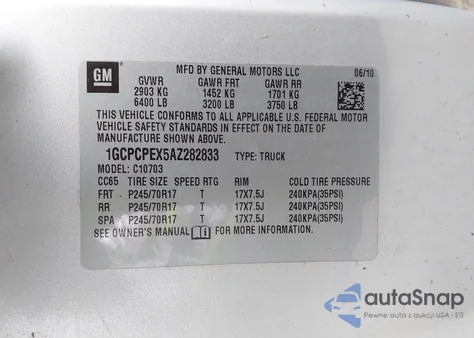 2010 Chevrolet Silverado 1500 Work Truck from USA, damaged, VIN 1GCPCPEX5AZ282833